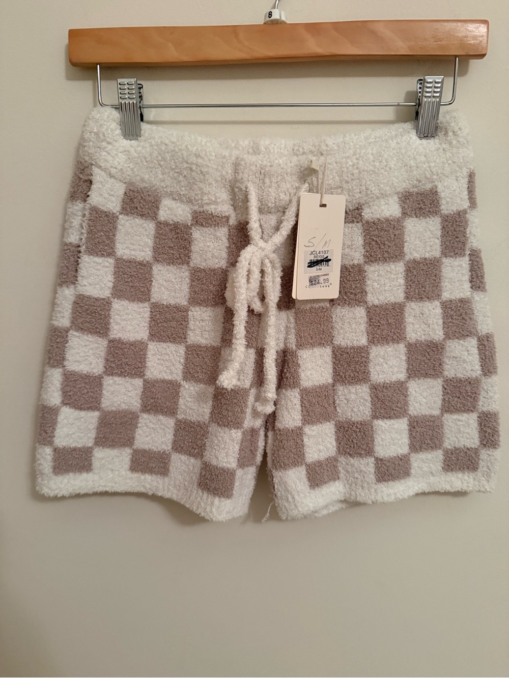 Checkerboard High-Waist Cozy Shorts - Cream & Taupe
